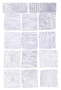 Hand drawn grunge textures pattern design wood bubbles circles curls dots lines Stock Illustration