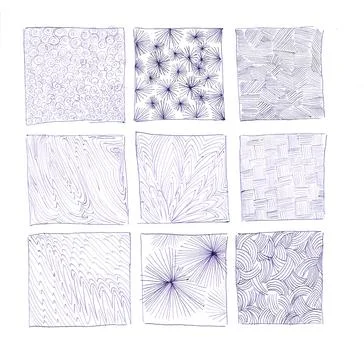 Hand drawn grunge textures pattern design wood bubbles circles curls dots lines Stock Illustration