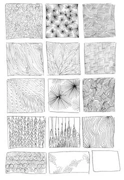 Hand drawn grunge textures pattern design wood bubbles circles curls dots lines Stock Illustration