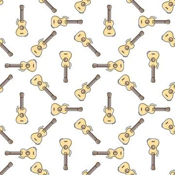 Hand drawn guitar seamless pattern vector illustration. Cute doodle style gui Stock Illustration