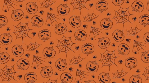 Hand drawn Halloween background with pumpkins and spiders Stock Footage 318100851