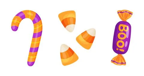 Hand Drawn Halloween Candy Corn Cane Vector Set Boo Sweets Icons Ilustração Stock
