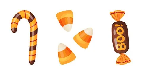 Hand Drawn Halloween Candy Corn Cane Vector Set Purple Boo Sweets Ilustração Stock