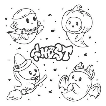 Hand drawn halloween cute ghost set collection Stock Illustration