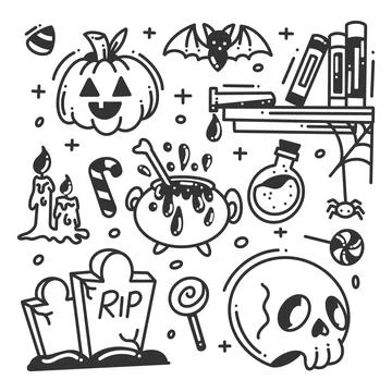Hand drawn Halloween elements icon collection 스톡 일러스트