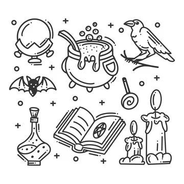 Hand drawn Halloween elements icon set collection Stock Illustration