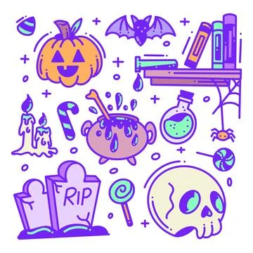 Hand drawn Halloween elements icon collection full color Illustrazione stock