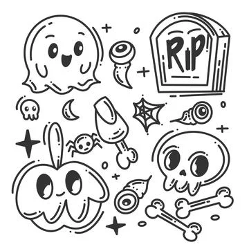 Hand drawn Halloween elements set collection Stock Illustration