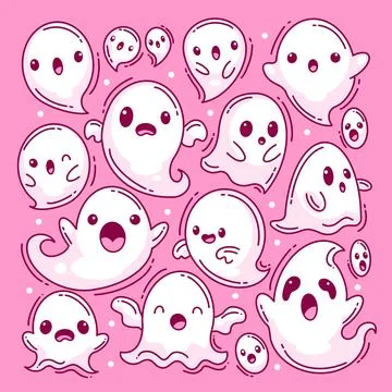 Hand-drawn Halloween ghost collection full-color Illustrazione stock