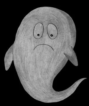 Hand Drawn Halloween Ghost Isolated on Black Background. Stock Illustration