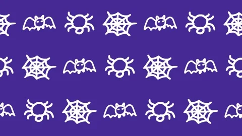 Hand-drawn Halloween seamless pattern with bat, spider, and spiderweb icons Stock Footage 335780431