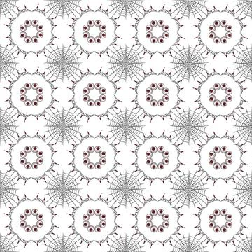 Hand drawn halloween vampire teeth, eyeballs and spider webs on white background Stock Illustration