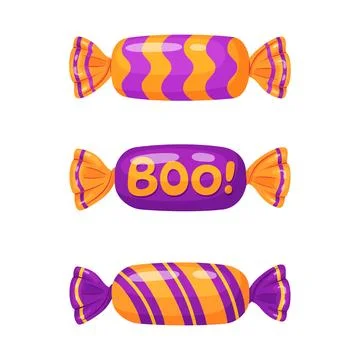 Hand Drawn Halloween Wrapped Candy Vector Set Orange Brown Sweets Ilustração Stock