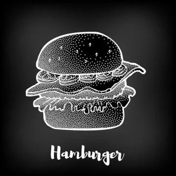 Hand drawn hamburger on the chalkboard. Stock Illustration