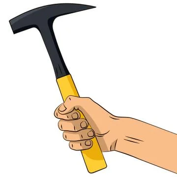 Hand drawn hammer in hand. Stock Illustration