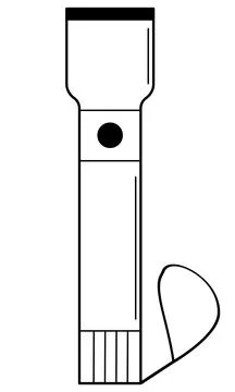 Hand drawn hand flashlight. Hiking tool to light the way. Doodle style. Vector. Stock Illustration