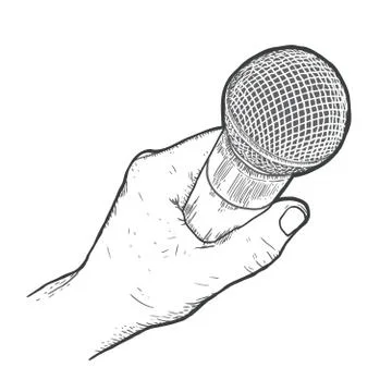 Hand drawn hand, with microphone Stock Illustration