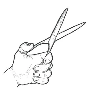 Hand drawn hand with scissors Stock Illustration