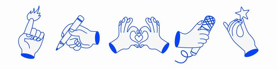 Hand drawn hands and gesture vector set in sketchy doodle style. Expressive.. Stockillustratie