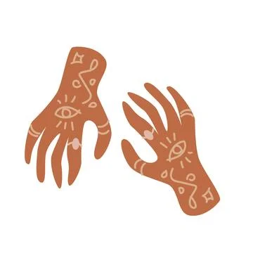 Hand drawn hands with mystical boho elements イラスト素材