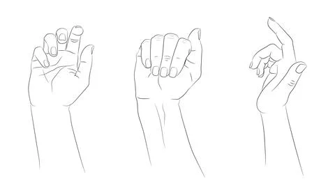 Hand drawn hands set. Hand drawn female hands empty contour isolated Stock Illustration