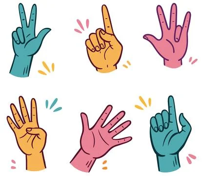 Hand drawn hands showing different gestures. Stock Illustration