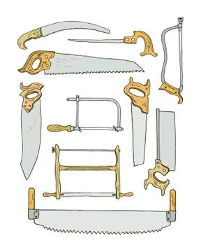 Hand drawn handsaws. Stock Illustration
