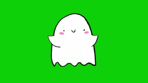 Hand-Drawn Happy Cute Ghost Animation on Green Screen Video stock 318410175