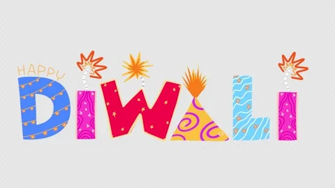 Hand Drawn Happy Diwali Typography Animated Title with Transparent Background Stock Footage 340532013