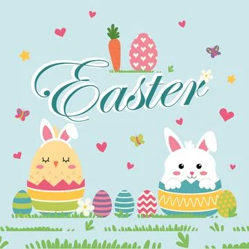 Hand Drawn Happy Easter Day illustration Vector イラスト素材