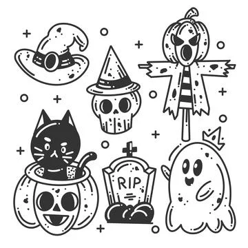 Hand drawn happy Halloween elements icon collection Illustrazione stock