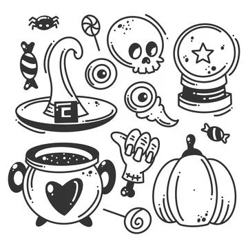 Hand drawn happy Halloween elements collection Stock Illustration