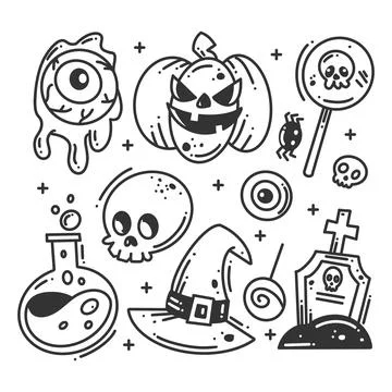 Hand drawn happy Halloween elements icon set Stock Illustration