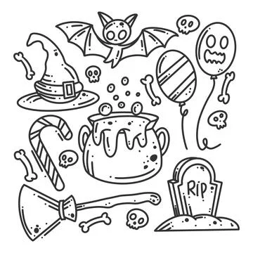 Hand drawn happy Halloween elements set Stock Illustration