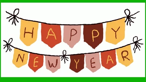 Hand Drawn Happy New Year Bunting Animation - Colorful Festive Hanging Banner an Stock Footage 324895372