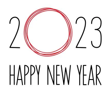 Hand drawn Happy New Year lettering with year 2023 line art Stock Illustration