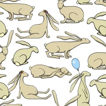 Hand drawn hares pattern Stock Illustration