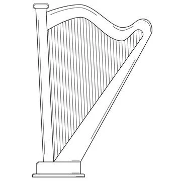 Hand drawn harp. Stringed plucked musical instrument. Doodle style. Vector Stock Illustration