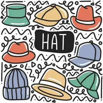 Hand drawn hat doodle set Stock Illustration