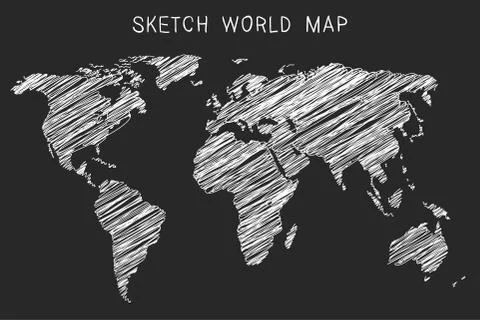 Hand drawn hatched world map Stock Illustration