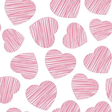 Hand drawn hatching red heart seamless pattern Stock Illustration