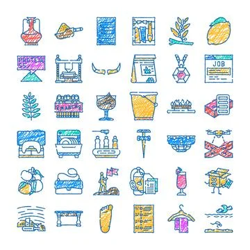 Hand drawn hatching style business and lifestyle icons Stock Illustration