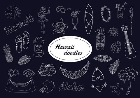 Hand drawn hawaii doodle set Stock Illustration