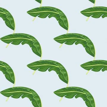Hand drawn hawaii seamless pattern with simple green banana leaf print. Light イラスト素材