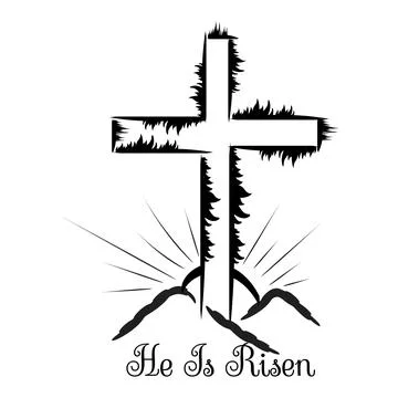 Hand drawn He is Risen calligraphy Easter text. 스톡 일러스트