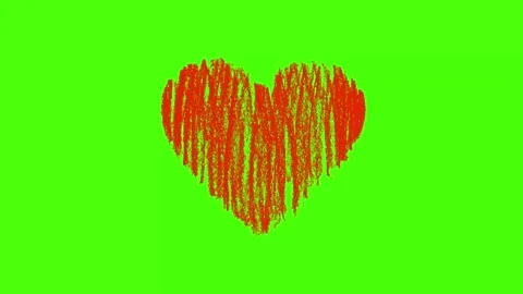 Hand-Drawn Heart Explosion Animation on Green Screen Stock Footage 321707991