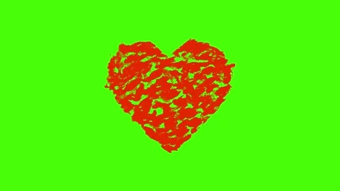 Hand-Drawn Heart Explosion Animation on Green Screen Video stock 321708007