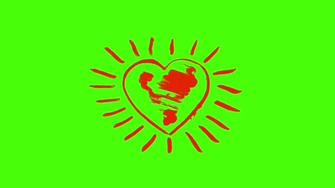 Hand-Drawn Heart Explosion Animation on Green Screen Stock Footage 321708021