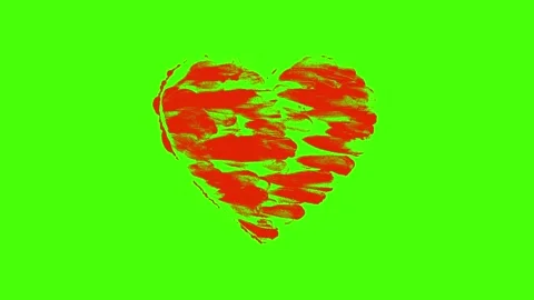 Hand-Drawn Heart Explosion Animation on Green Screen Stock Footage 321708022