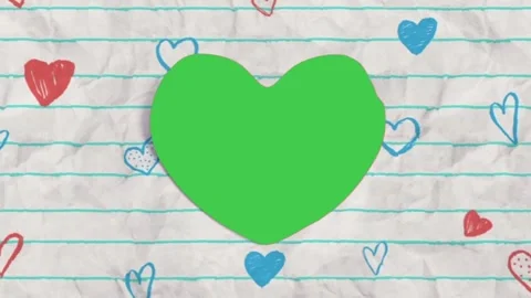 Hand Drawn Heart Green Screen Frame on Crumpled Paper Horizontal Overlay Stock Footage 344748752